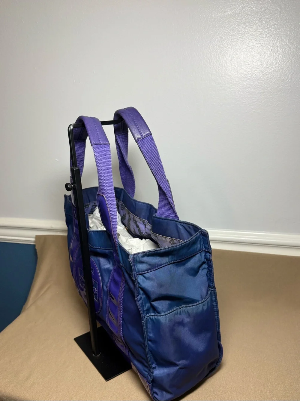Tory Burch Purple with Blue Hue Nylon Logo Tote